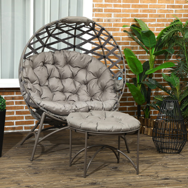 Набір стільців Outsunny Garden 2 118 x 75 x 142 см Складний кошик для сидіння Пружні ніжки 2-в-1 Табурет Бічний столик Сталевий пісок