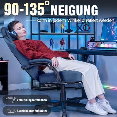 Ігровий крісло GTPLAYER з тканини, ергономічний офісний стілець для ПК, витримує до 150 кг, регульований та обертовий, з пружинним сидінням та підставкою для ніг, зелений (блакитний)