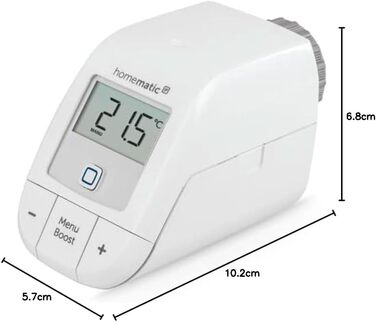 Homematic IP Термостат на радіатор Basic – Розумний дім, цифровий термостат для опалення, керування через додаток, сумісний з Alexa та Google Home, проста установка, економія енергії, 153412A3