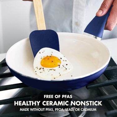 GreenPan Rio: Сковорода з антипригарним покриттям Ceramic Nonstick 20.3 см + Силіконовий шпатель, Soft Grip, PFAS-free, для плити та духовки, блакитний