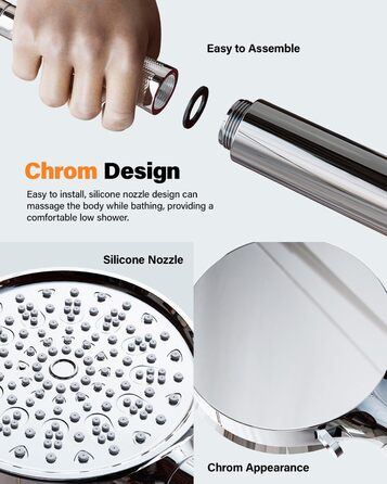 Фільтр для душу Cobbe зі шлангом, ручна лійка з 3 вугільними фільтрами, душова лійка з 6 режимами, високопродуктивний економний душ з фільтром від накипу для жорсткої води, видаляє 99% хлору (хром 63)