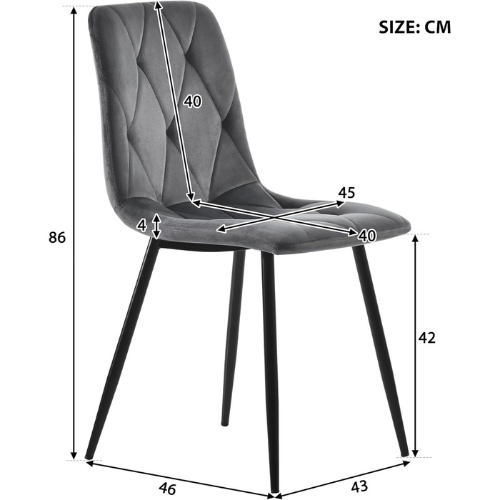 KUAKE Комплект обідньої групи: стіл 117x68 см та 4 стільці. Сучасний прямокутний обідній стіл та комплект стільців для кухні. Тканина темно-сірого кольору, чорні ніжки.