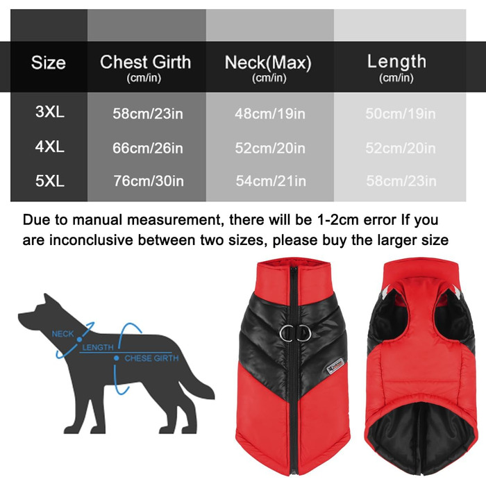 Водонепроникна зимова куртка для собак зі світловідбивачем і D-Snap для середніх собак, червона 5XL