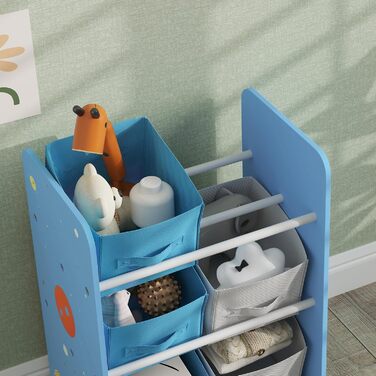 Дитяча полиця для іграшок AIYAPLAY з 6 коробками з фетру, органайзер для іграшок у дитячу кімнату, 43x30x60 см (Блакитний)