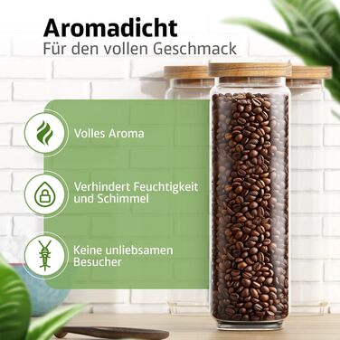 Набір скляних банок для зберігання з кришкою (300, 500, 700, 1000 мл) | Герметичні та захищені від молі | Для спецій та продуктів харчування