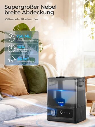 Ультразвуковий зволожувач повітря на 6л для великих кімнат, дитячої та спальні: безшумний холодний випарник з датчиком вологості, аромадифузором та верхнім заповненням, до 60 год роботи