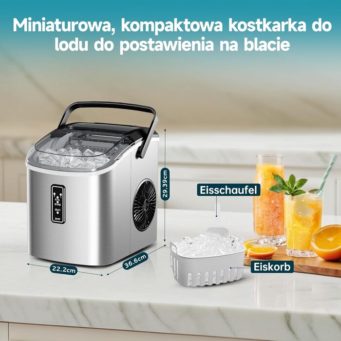Машина для приготування льоду EUHOMY, 1.2L, срібна: швидка, портативна, самоочисна