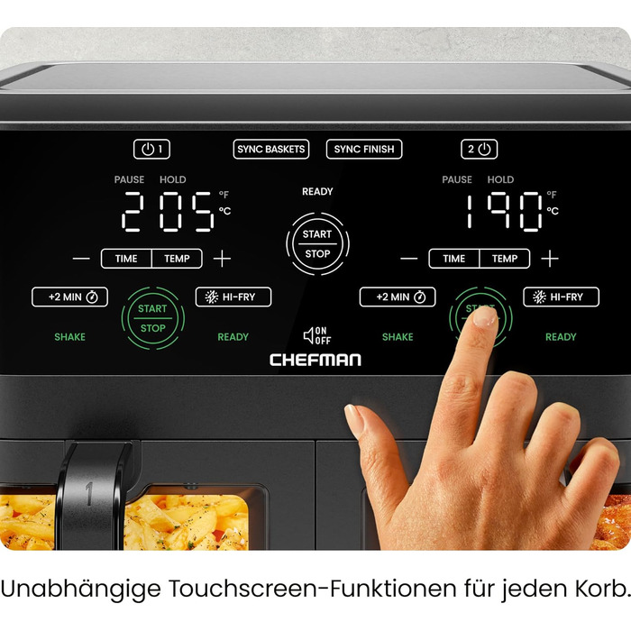Фритюрниця повітряна CHEFMAN з подвійним кошиком 5.6L, цифрове управління, чорна