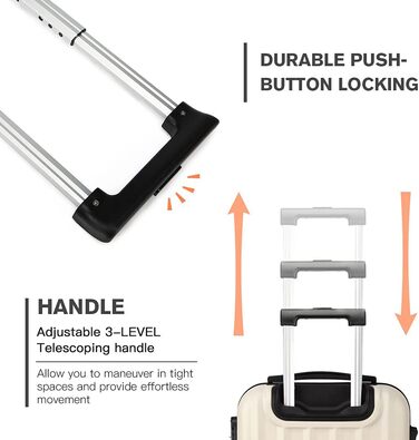 KONO Легкий ручний багаж, 55 x 35 x 20 см, жорсткий корпус, ABS, 4 колеса, бежевий колір