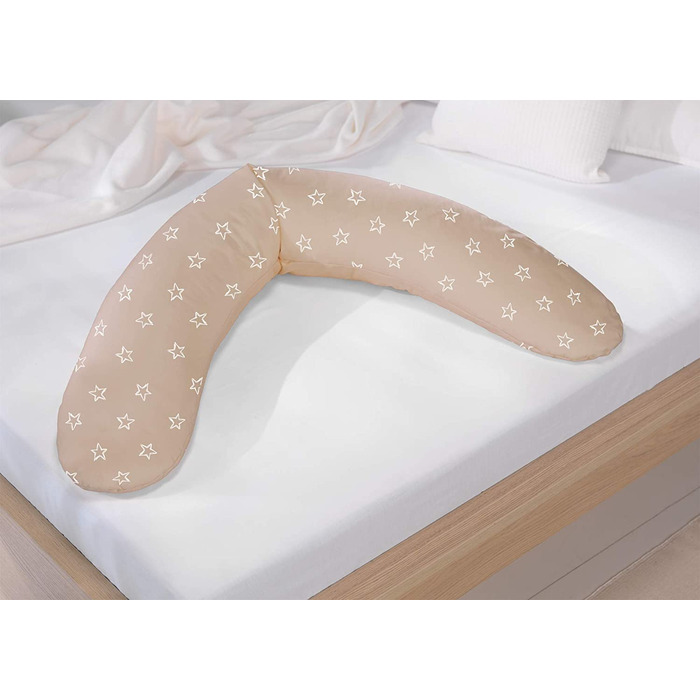 Подушка для вагітних та годування Theraline Dodo з наповнювачем з перлин, чохол «Зірки Капучино», 170 см