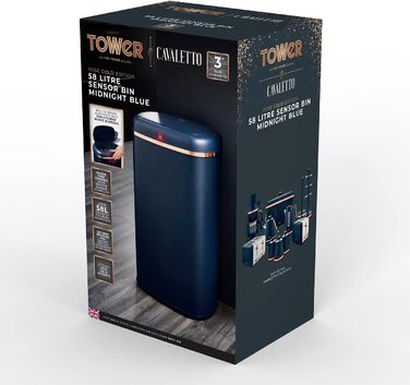 Tower 58 л квадратний сміттєвий бак з датчиком (Midnight Blue And Rose Gold)