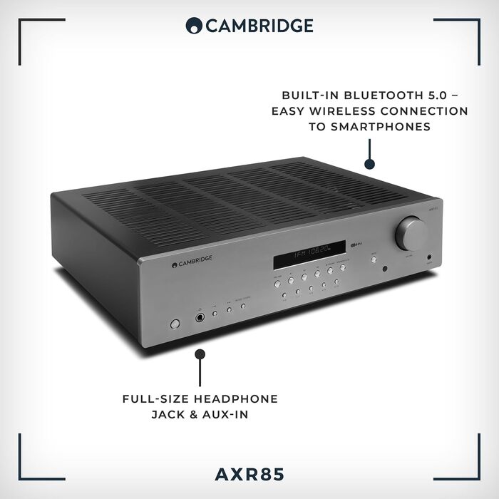 Стереоресивер Cambridge Audio AXR85, фоносцена, FM/AM радіо, Bluetooth 5.0 - місячно-сірий