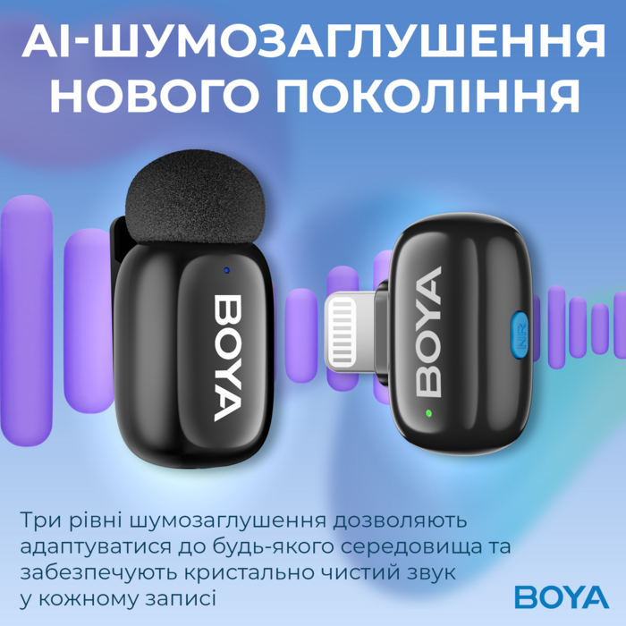 Бездротовий петличний мікрофон BOYA mini-12 Type-C/Lightning Black