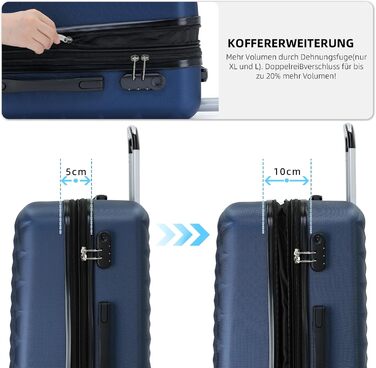 Набір дорожніх валіз BEIBYE з 4 предметів, твердий корпус, 4 подвійних колеса, комплект багажу для подорожей (Темно-синій)