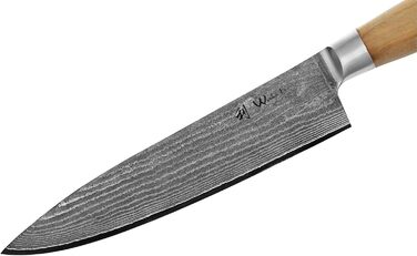 Ніж кухарський Wakoli з дамаської сталі (серцевина VG10) з 20 см лезом – гострий та збалансований – ніж з ручкою з оливкового дерева в подарунковій коробці – ніж кухонний з дамаської сталі для професіоналів та поціновувачів