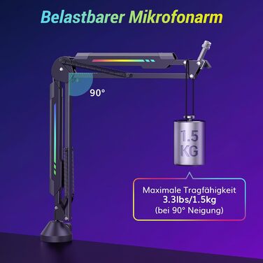 Мікрофон геймерський TONOR T90 з RGB підсвіткою та тримачем - професійний мікрофон для стрімінгу та ігор