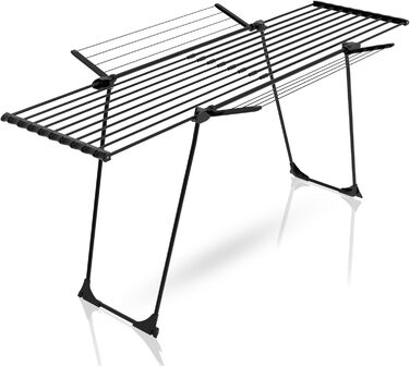 Розсувна сушарка для білизни BigDean Jumbo чорна, довжина стрічок 28м, посилені льон-троси