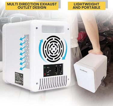 Портативний міні-холодильник Enventor 10 л, 220V/12V, охолоджувач і підігрівач з LCD-дисплеєм для авто, подорожей, косметики, напоїв, їжі, білий