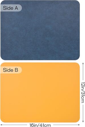 Набори килимків на стіл з PU-шкіри, термостійкі, 6 шт. 40x30 см, блакитно-жовті. Для кухні, дому, пікніка, вечірки. Водостійкі, миючі.