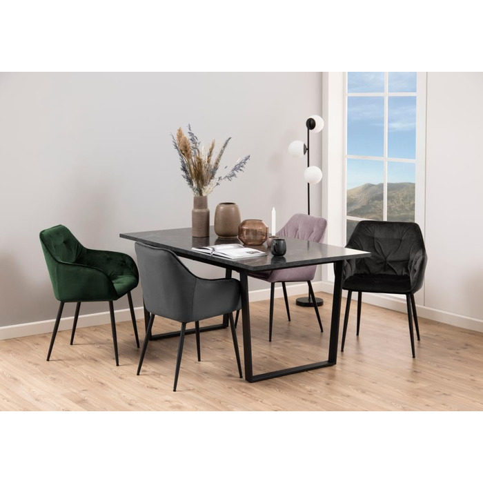 AC Design Furniture Albert – обідній стіл для 6 осіб, 160x90 см, чорний мармур, металеві ніжки