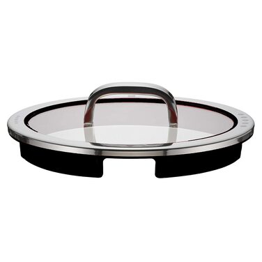 Скляна кришка для каструль WMF Function 4, 16 см, з 4 функціями зливу, сталь Cromargan, червона