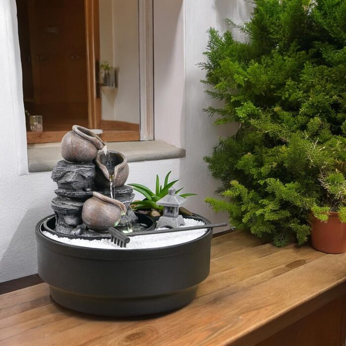 Фонтан для саду Oasis Zen'Light: водоспад, LED-підсвічування, білий пісок, декор для релаксації