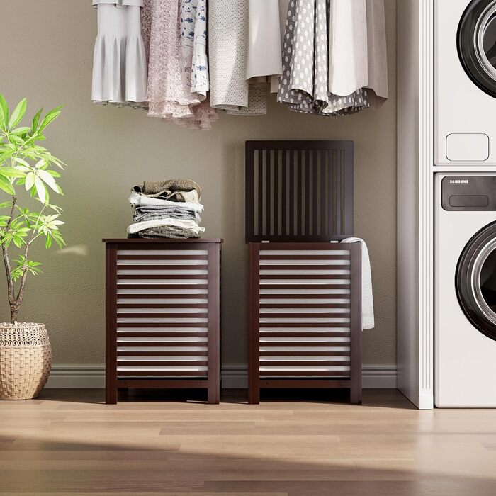 SMIBUY Кошик для білизни з бамбука з кришкою для зберігання одягу, іграшок та рушників (горіх, коричневий)