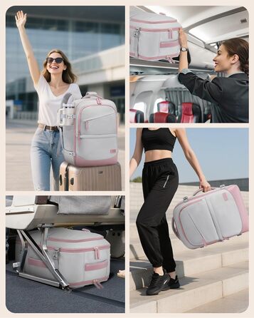 Рюкзак для ручної поклажі LOVEVOOK 40L, сірий/рожевий, для ноутбука 17.3