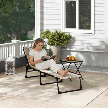 Шезлонг для відпочинку, складаний садовий шезлонг, розкладний шезлонг, спинка з 4 положеннями, сталевий каркас, сітчаста тканина, 189 x 58 x 30 см, різнокольоровий