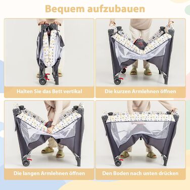 Дитяче ліжко-манеж DREAMADE 5 в 1 з матрацом, з колесами та пеленальним столиком, з музичною іграшкою, 110x76 см, для новонароджених, з сумкою для перенесення (зелений, кольоровий)