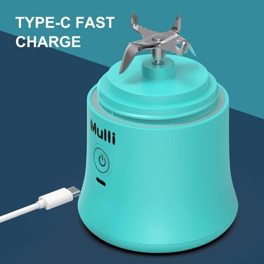 Портативний блендер Mulli USB-C, 6 лез, 600 мл, для смузі, коктейлів, дитячого харчування, подорожей (Mint Blue)