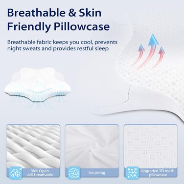 Подушка для шиї HOMCA Memory Foam, ергономічна, 3D чохол для охолодження, для всіх положень сну, 62x48/10 см