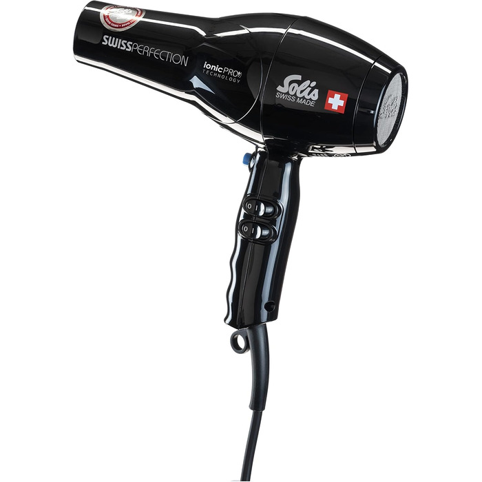 Фен Solis Swiss Perfection 360º ionicPRO 440 з іонізацією, поворотний шнур, насадка для укладки, чорний