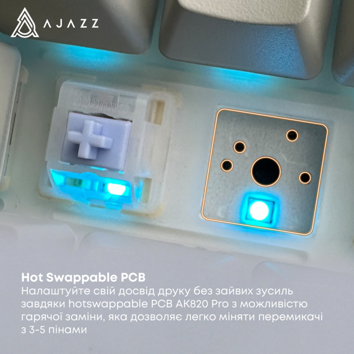 Бездротова механічна клавіатура Ajazz AK820 PRO PRO 75% Gift Switch White RGB   (AK820PRO-G-PWB)