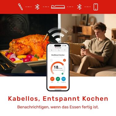 Бездротовий термометр для м'яса S Pro з Bluetooth, 6 датчиків, ±0,1°C, моніторинг через додаток, таймер, будильник, IP69 водонепроникний та олієстійкий