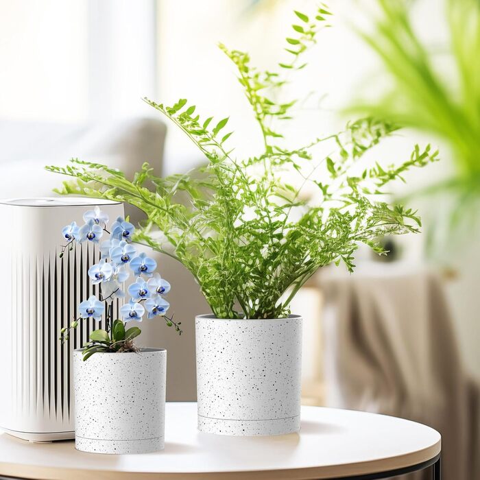 5 шт. Набір горщиків для квітів з підставкою, 17.8/15.2/14/12.7/10.2 см, пластикові горщики для рослин, гідропоніка, набір горщиків для квітів, ідеально підходить для внутрішніх та балконних садів, зелений з коричневим піддоном (7+6+5.5+5+4 дюйми (5 шт), білий спрей)