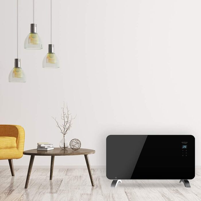 Конвектор Cecotec Ready Warm 6750 Crystal Connection з глянсовою панеллю, 2000 Вт, WiFi, термостат, таймер, підставка, для ванної кімнати (IP24), тихий, білий (чорний, 1500 Вт)