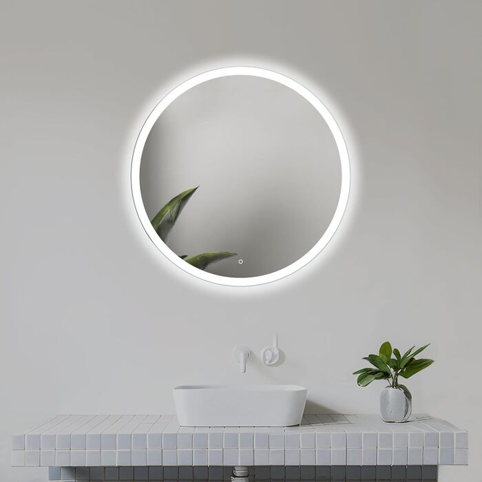 Круглий дзеркало для ванної кімнати 80 см з LED підсвічуванням та сенсорним вимикачем