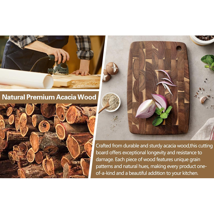Набір дерев'яних обробних дощок XINZUO з акації (35x25x2.6 см) з антиковзаючими ніжками та соковидною канавкою