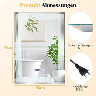 Дзеркало GOPLUS з підсвічуванням для ванної кімнати та вітальні, 3 кольори світла, антизапітніння, годинник, температура, функція пам'яті, модель 4