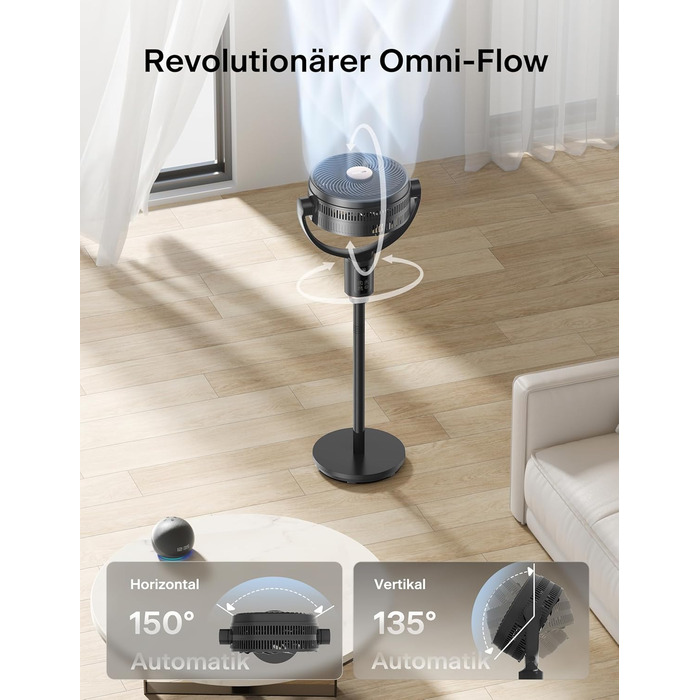 PELONIS вентилятор підлоговий Smart з осциляцією, DC мотор, 9 швидкостей, 26dB, регулювання висоти 36-110см, 9H