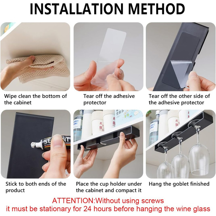 Тримач для келихів DESONAUT під полицю шафи, пластиковий, для сушки, 4 шт. (Чорний)