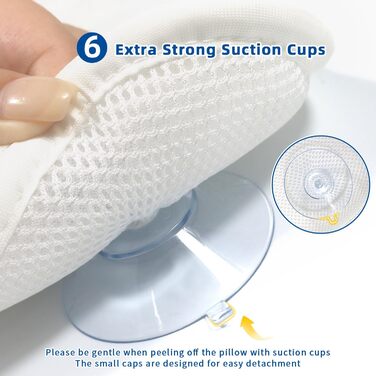 Подушка для ванни з підтримкою голови та спини, нековзна, з 6 присосками, сітчаста, біла