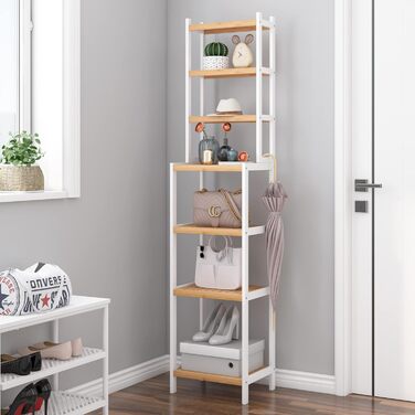 Стелаж для ванної кімнати та кухні FOREHILL з 7 полицями (160x36x28 см) - бамбук та білий