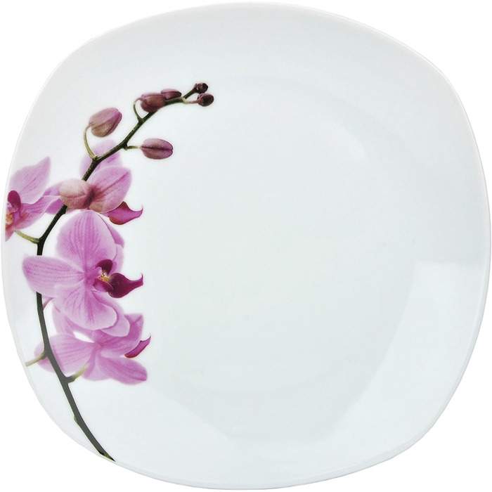 Набір обідніх тарілок Birsppy Van Well з 6 обідніх тарілок Kyoto, 250 x 250 мм, тарілки меню, великі обідні тарілки, сервірувальні тарілки, порцеляновий посуд, квітковий декор Орхідея, рожево-червоний, рожевий