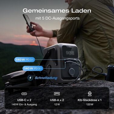 Електростанція EcoFlow Trail 300 DC+45W: портативна, 288 Wh, 300W, LFP-батарея, сонячний генератор, 5 виходів, захист від падінь, для кемпінгу та подорожей