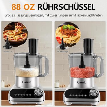 Кухонний комбайн Camic 1500W з мискою 2.5л, 6 програм, подрібнювач, нарізач, міксер, аксесуари, для дому, сріблястий