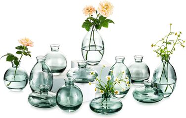 Маленькі вази для прикраси столу, вінтажна ваза ручної роботи, міні-ваза з 3 предметів, скляна ваза для квітів, сучасний набір, різна велика гладка ваза з гідропонного скла для прикраси квітів, весільного столу, вітальні (4 комплекти, зеленого кольору)