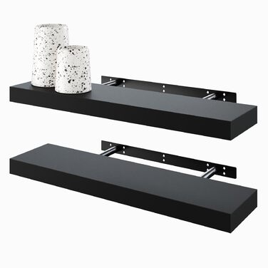 Полиці настінні BAMEOS, комплект з 2 шт., 60x14.7 см, чорні - декор для ванної, кухні, вітальні, спальні