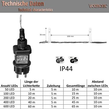 Світлодіодний струнний світильник VOLTRONIC, IP44, вибір моделі/кольору, зелений кабель, 400 світлодіодів, теплий-холодний білий